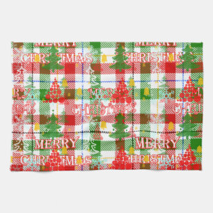 Merry Christmas Decorative Plaid Tartan Kitchen Towel