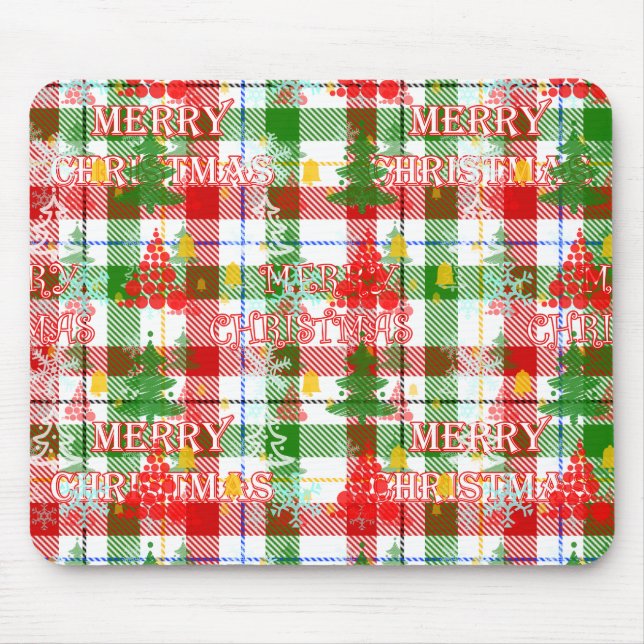 Merry Christmas Decorative Plaid Tartan  Mouse Pad (Front)