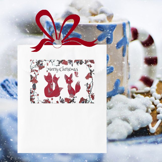 Merry Christmas Decorative Red Fox Family Nordic  Sticker (Merry Christmas Decorative Red Fox Family Nordic Rectangular Sticker)