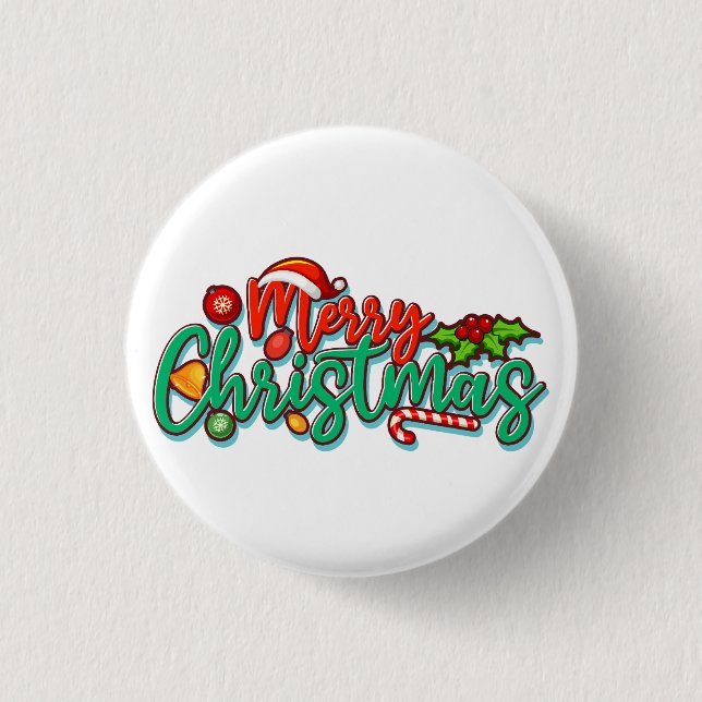 Merry Christmas Decorative Typography Script  1 Inch Round Button (Front)