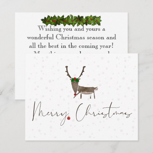 Merry Christmas Deer and Ornament Greeting Card (Front/Back)