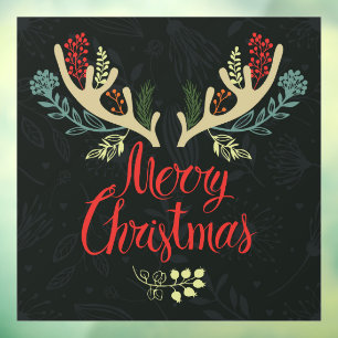 Merry Christmas Deer Antlers  Window Cling