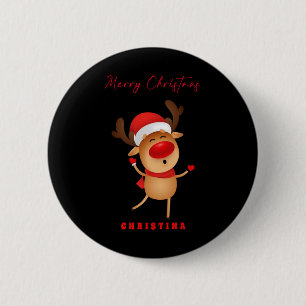 Merry Christmas Deer Cartoon Christmas T Shirt  2 Inch Round Button