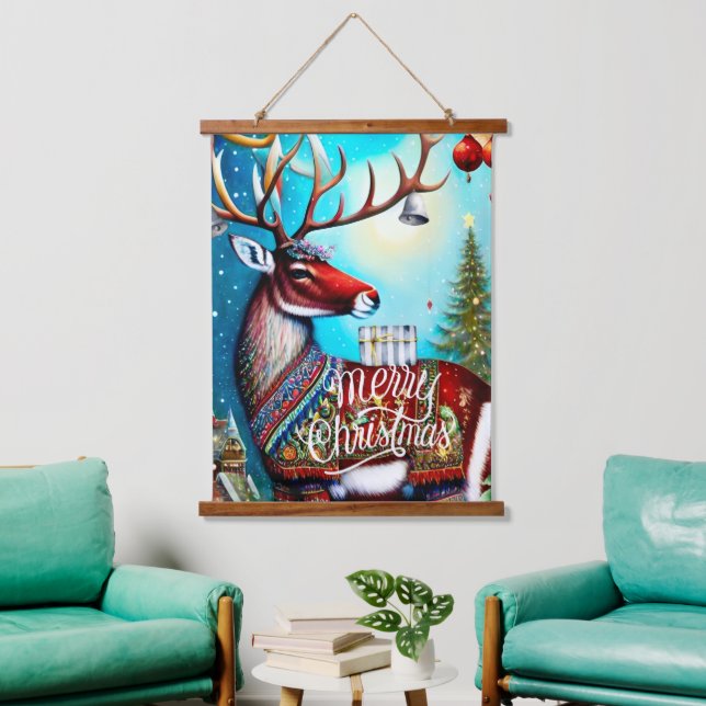 MERRY CHRISTMAS DEER HANGING TAPESTRY (Living Room)