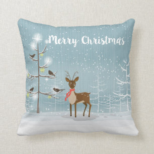 Merry Christmas- Deer Illustration Throw Pillow