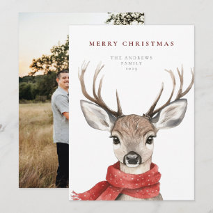 Merry Christmas Deer in a Red Scarf Holiday Card