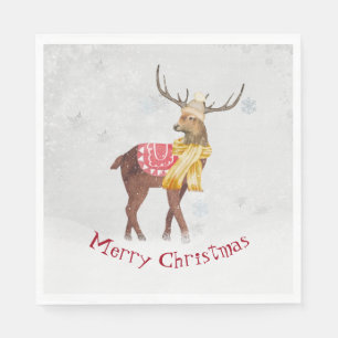 Merry Christmas Deer In Snow Napkin