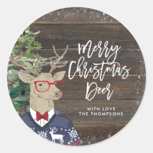 merry christmas deer jumper holiday classic round sticker