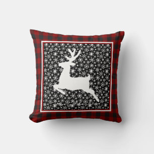 Merry Christmas deer on plaid Throw Pillow