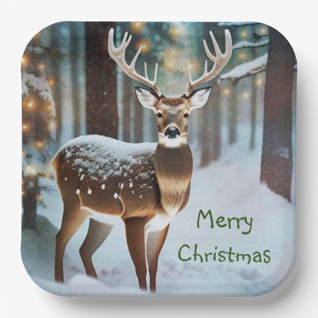 Merry Christmas Deer Paper Plate (Front)