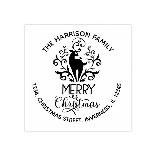 Merry Christmas Deer Return Address Rubber Stamp (Imprint)