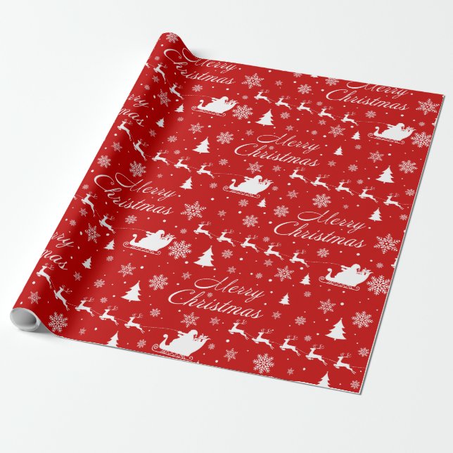 "Merry Christmas" Deer Santa Wrapping Paper (Unrolled)