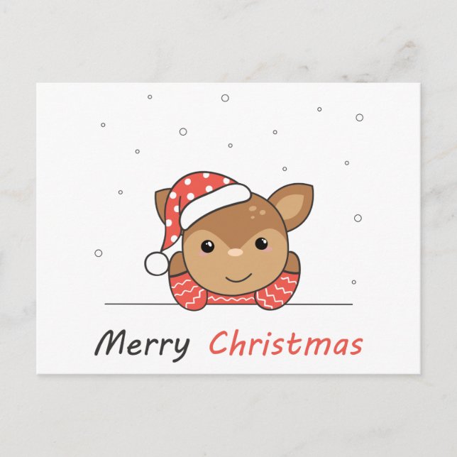 Merry Christmas Deer Snow Greeting Postcard (Front)