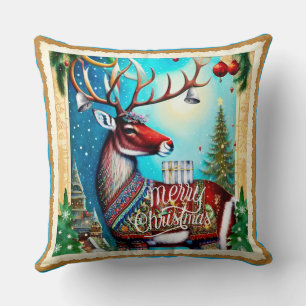 MERRY CHRISTMAS DEER THROW PILLOW
