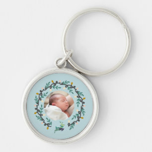 Merry Christmas Deer with Wreath Teal Keychain