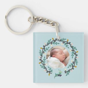 Merry Christmas Deer with Wreath Teal Keychain