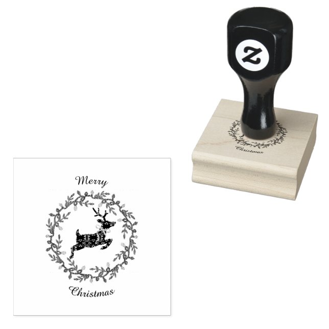 Merry Christmas Deer Wood Art Stamp (Stamped)