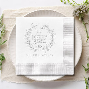 Merry Christmas Deer Wreath Corporate Personalized Foil Napkins