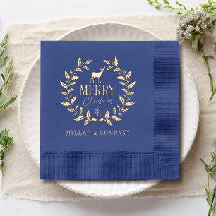 Merry Christmas Deer Wreath Corporate Personalized Foil Napkins