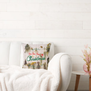 Merry Christmas Deer's Colourful Throw Pillow