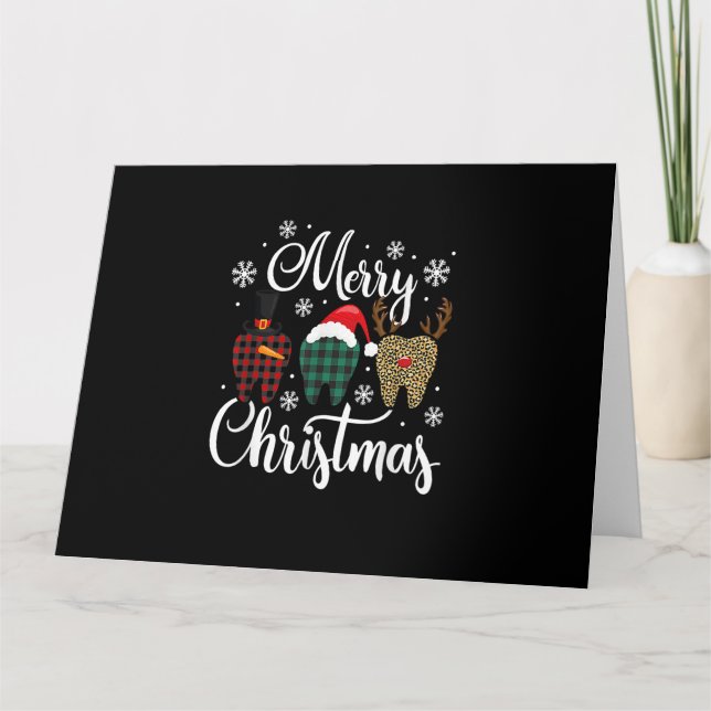 Merry Christmas Dentist Plaid Leopard Dental Xmas Card (Front)