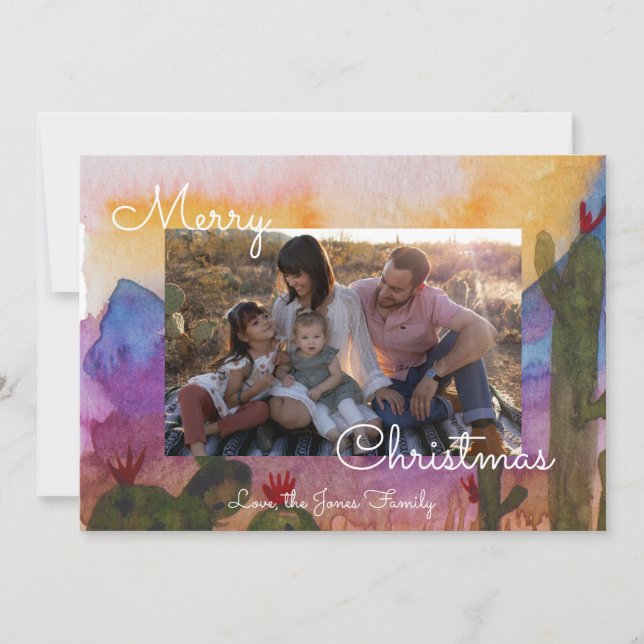 Merry Christmas Desert Watercolor Greeting Card (Front)