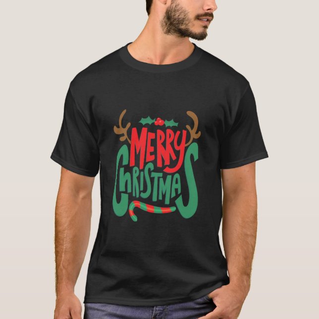 Merry Christmas design black tshirt  (Front)