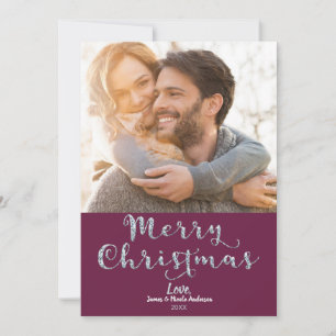 Merry Christmas Diamond Berry Pink Holiday Photo Card