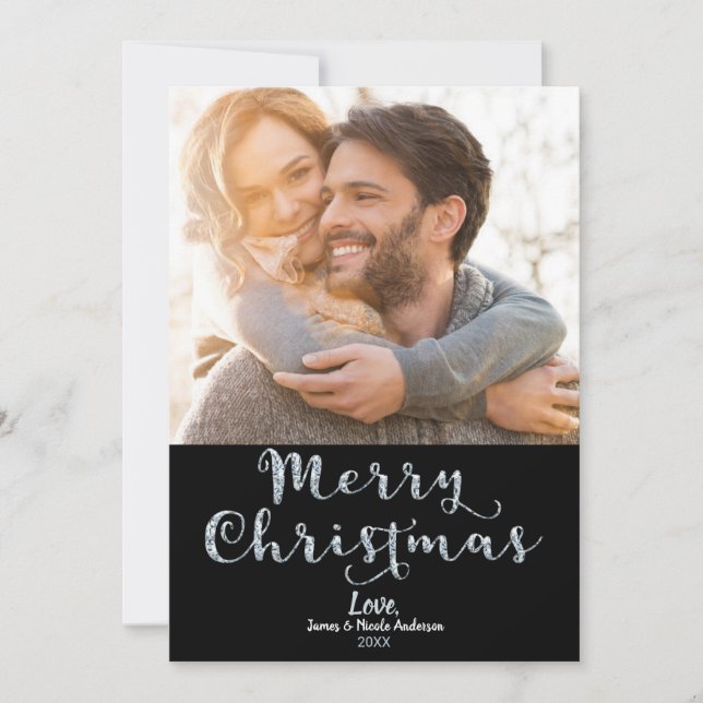 Merry Christmas Diamond Letters Glam Holiday Photo (Front)