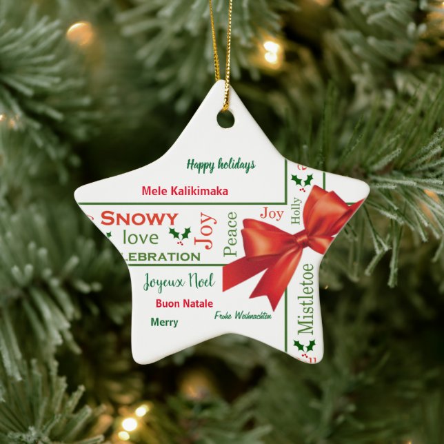 Merry Christmas different languages Ceramic Ornament (Tree)