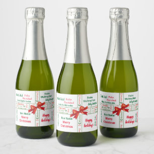 Merry Christmas different languages personalized Sparkling Wine Label