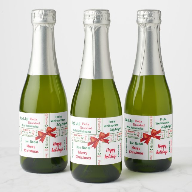 Merry Christmas different languages personalized Sparkling Wine Label (Bottles)