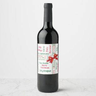 Merry Christmas different languages personalized Wine Label