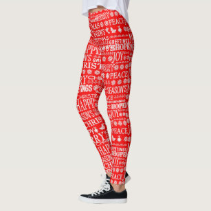 Merry Christmas Different Languages Red & White Leggings