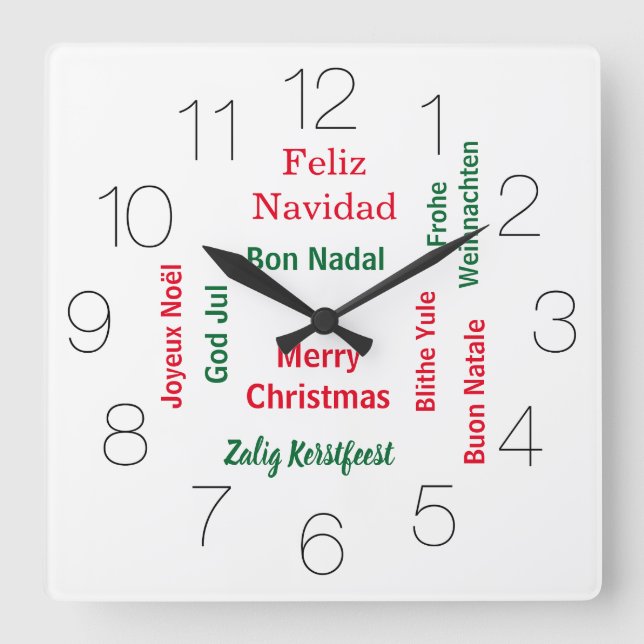 Merry Christmas different languages Square Wall Clock (Front)