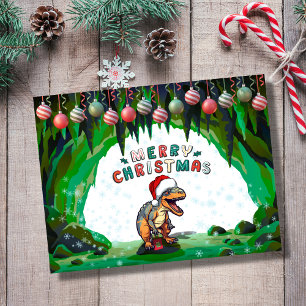 Merry Christmas Dinosaur Holiday Postcard