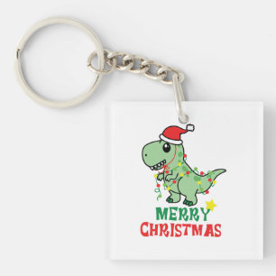 merry christmas dinosaur keychain