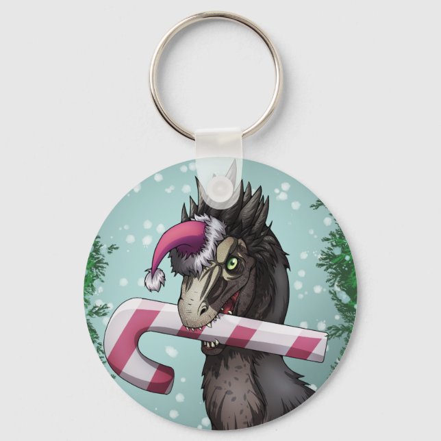 Merry Christmas Dinosaur Keychain (Front)
