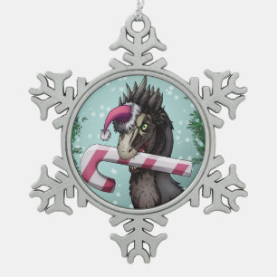 Merry Christmas Dinosaur Snowflake Pewter Christmas Ornament