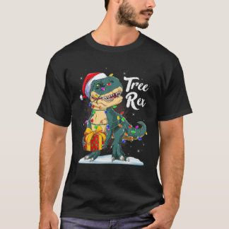 Merry Christmas Dinosaur Tree Rex Pyjamas Xmas Lig T-Shirt