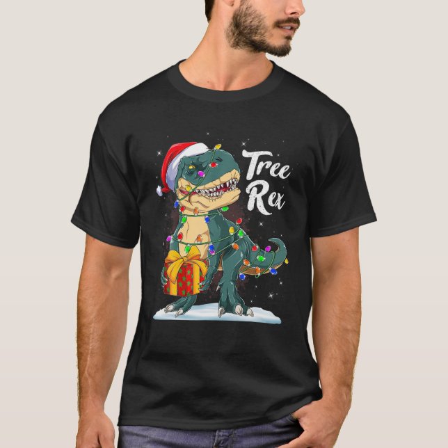 Merry Christmas Dinosaur Tree Rex Pyjamas Xmas Lig T-Shirt (Front)