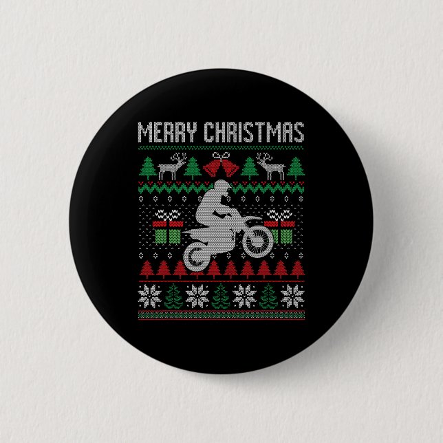 Merry Christmas Dirt Bike Santa Funny Family Match 2 Inch Round Button (Front)