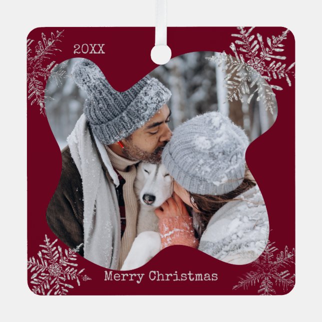 Merry Christmas Distressed Snowflakes Custom Photo Metal Ornament (Front)