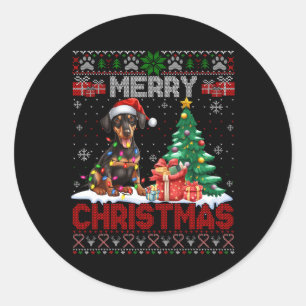 Merry Christmas Doberman Pinscher Lover Ugly Xmas Classic Round Sticker