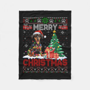 Merry Christmas Doberman Pinscher Lover Ugly Xmas Fleece Blanket