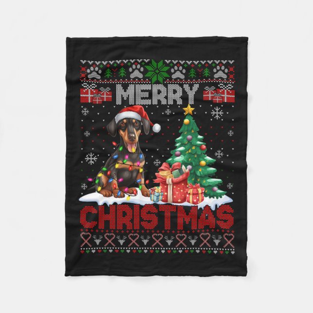 Merry Christmas Doberman Pinscher Lover Ugly Xmas  Fleece Blanket (Front)
