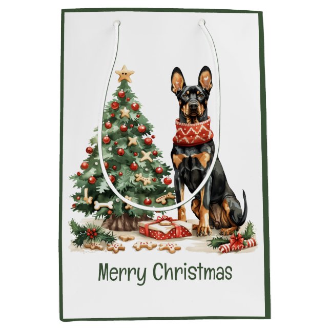 Merry Christmas Dobermann Dogs Medium Gift Bag (Front)