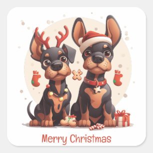 Merry Christmas Dobermann Dogs Square Sticker