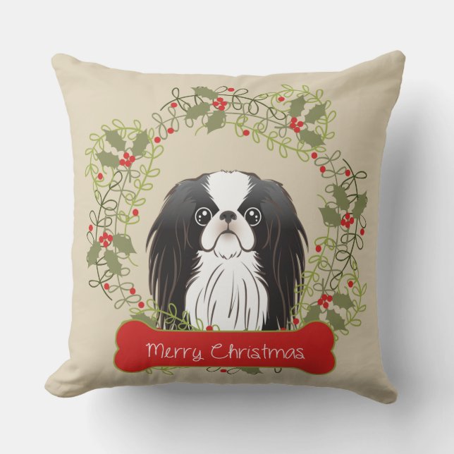 Merry Christmas Dog Breed Throw Pillow (Front)
