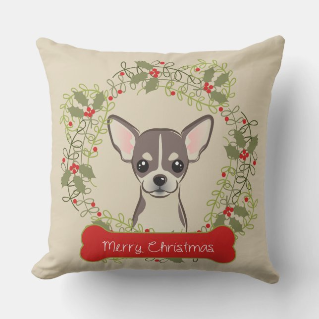 Merry Christmas Dog Breed Throw Pillow (Front)